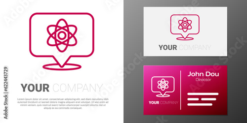 Logotype line Atom icon isolated on white background. Symbol of science, education, nuclear physics, scientific research. Logo design template element. Vector
