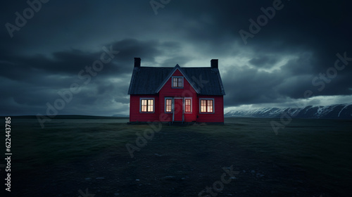 nordic house in the night, generative ai