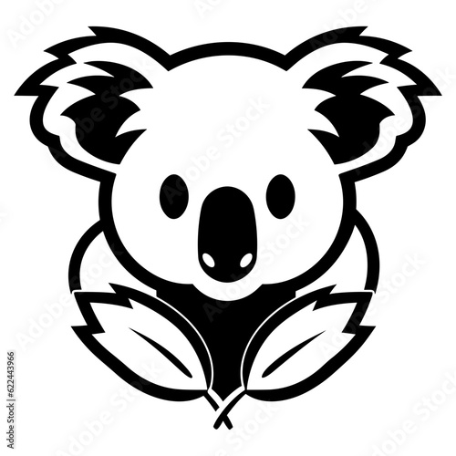Koala head with two leaves black silhouette logo svg vector