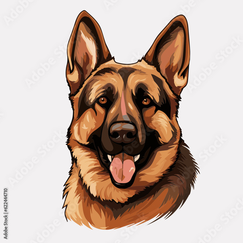 simple cartoon clipart german shepard dog white background 