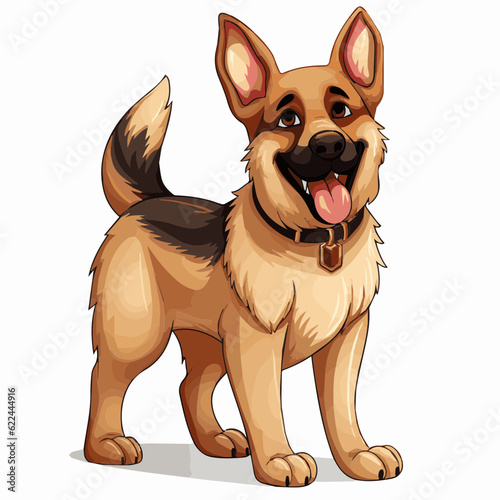 simple cartoon clipart german shepard dog white background 