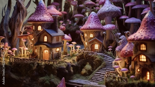 Enchanting Gnome Village with Little Mushroom Homes