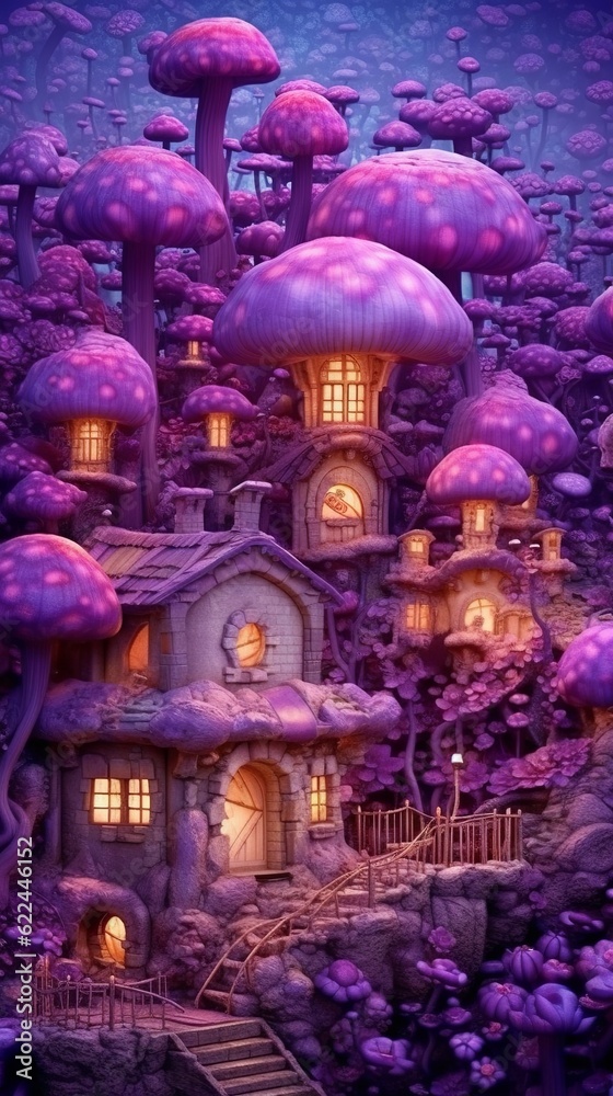 Obraz premium Enchanting Gnome Village with Little Mushroom Homes