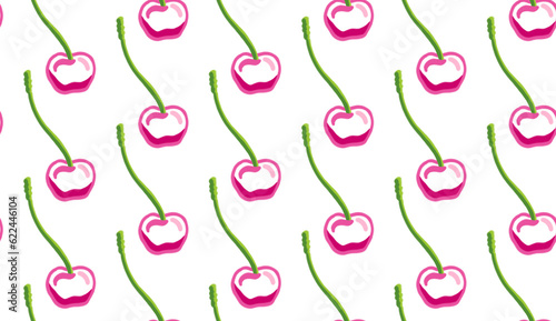 Cherries Seamless Pattern Pink and Green Colors 