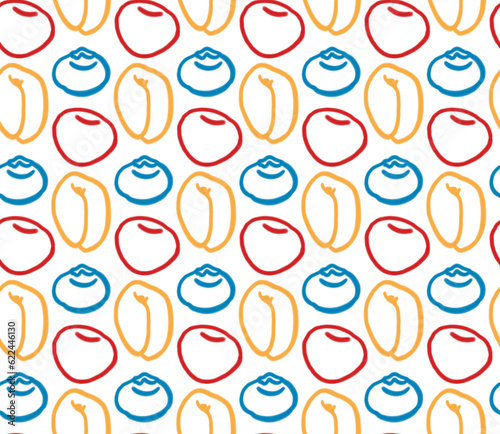 Fruits Cherries, Blueberries and Apricot Seamless Pattern Pink, Blue, Orange Colors 