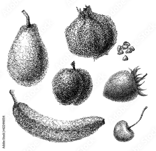 Fruit Set Ink Hand Drawing Illustration 