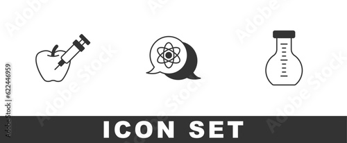 Set Genetically modified apple, Atom and Test tube icon. Vector