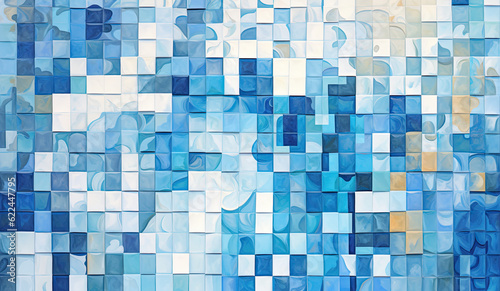 summer pool tiles abstract watercolor background in blue colors, generative ai