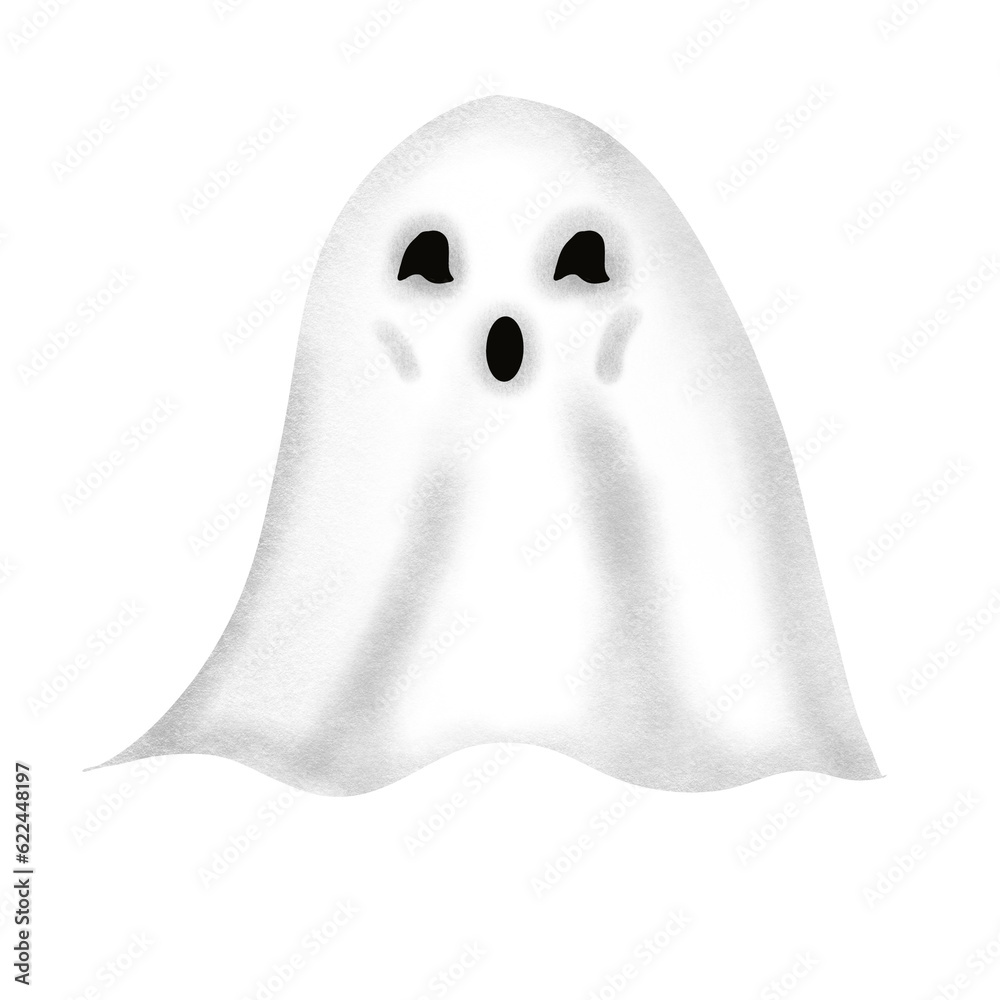 A little scary ghost, Halloween illustration, PNG. A little scary ghost, Halloween illustration, PNG.