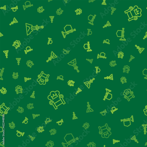 Set line Sword in the stone, Medieval throne and Trumpet with flag on seamless pattern. Vector