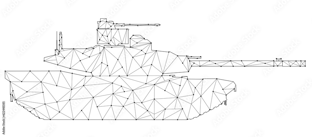 Polygonal tank Abrams X. Tank consisting of dots and lines. US weapon of the future. War. Geometric illustration of a tank.