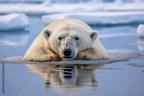 Polarbear in melting iceberg. Generative AI.