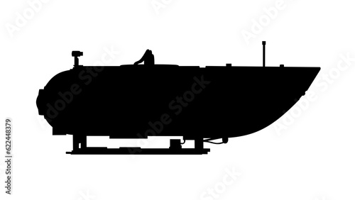 Isolated silhouette of the submarine Titan. Private submarine for diving to great depths.