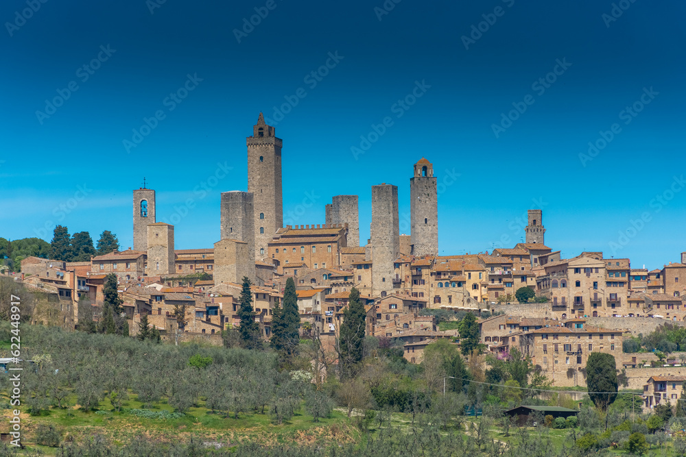 Beautiful cityscape with the medieval towers of San Gimignano town in Tuscany,  Italy