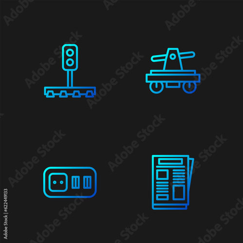 Set line News, Electrical outlet, Train traffic light and Draisine or handcar. Gradient color icons. Vector photo