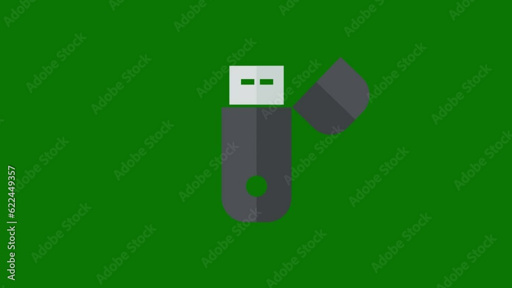 The cartoon USB stick animation is on a green background. USB stick icon animation with key color. 4k video The cartoon USB stick animation is on a green background. USB stick icon animation with key color. 4k video