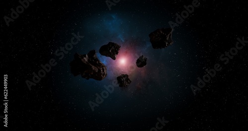 Fototapeta Naklejka Na Ścianę i Meble -  Many Asteroids Advancing Towards Nebula. The video of this image is in my portfolio.	