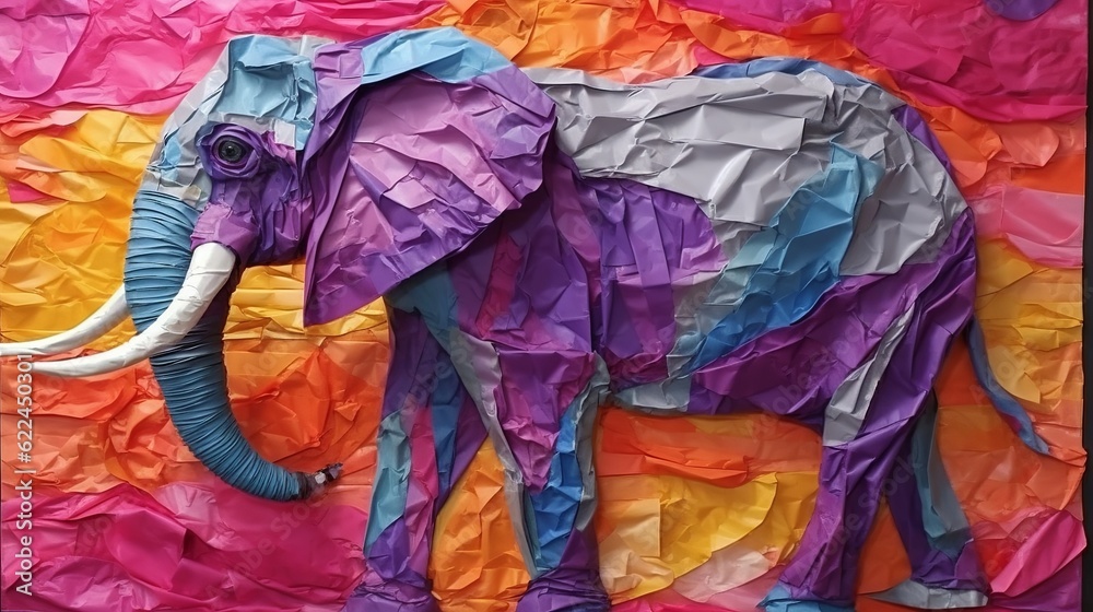 A Layered Paper and Silk Elephant Sculpture