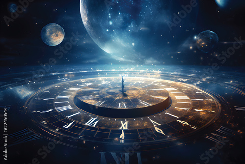 Print:space of time dimension concept,universe,illusion,time theory.GenerativeAI.