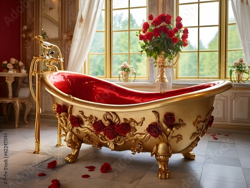 Goldene Rosenpracht: Entspannung in der Badewanne der Extraklasse photo