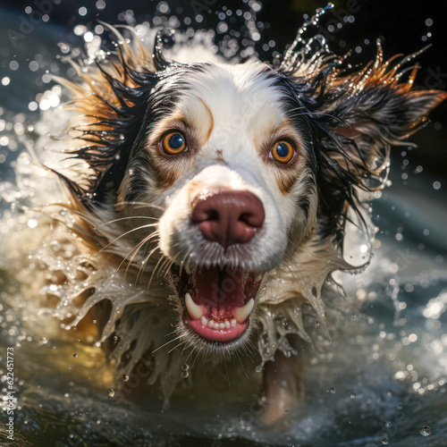 Hund im Wasser, swimming dog, KI generated