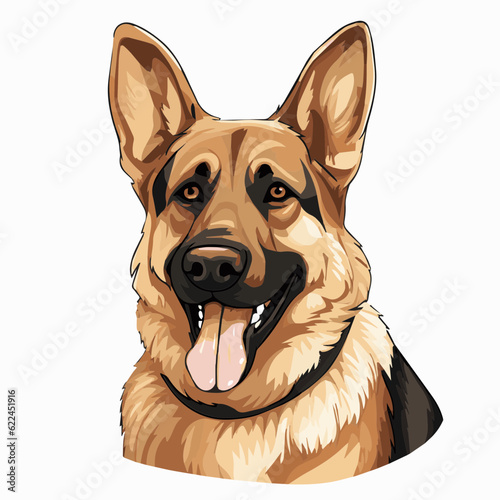 simple cartoon clipart german shepard dog white background 