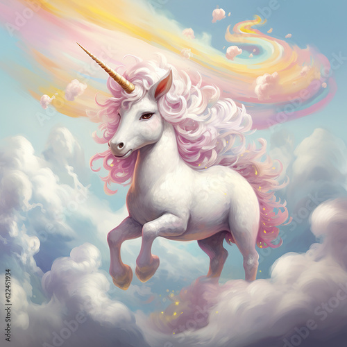 Adorable Unicorn on Flying Cloud   Generative AI