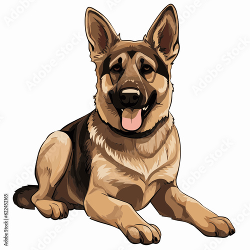 simple cartoon clipart german shepard dog white background 