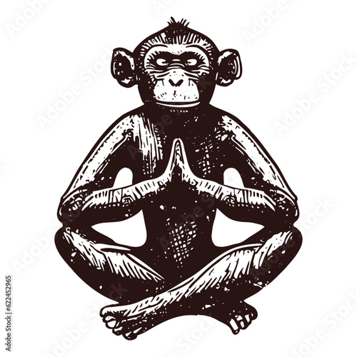 monkey in a yoga pose, meditating monkey sketch