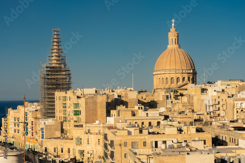 Beautiful sunset cityscape of Valletta old town in Malta
