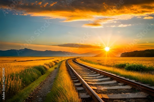 railway in the sunsetgenerated by AI technology 