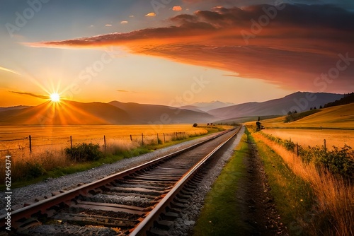 railway at sunsetgenerated by AI technology