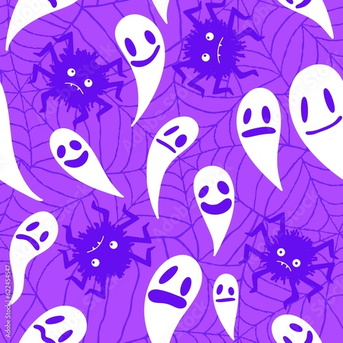 Cartoon Halloween seamless web and spider and ghost pattern for wrapping paper and fabrics and kids clothes