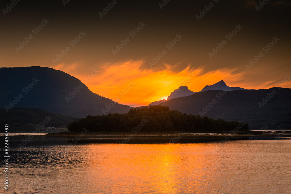 Beautiful sunset over a lake in Senja Island,  Norway