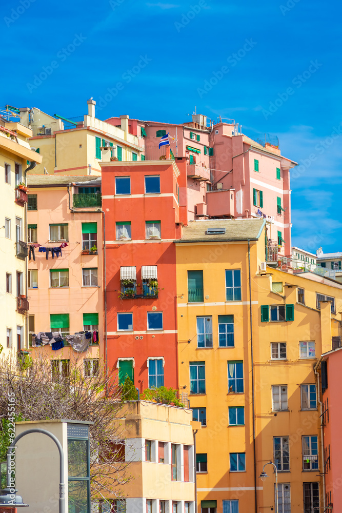 Colorful houses in Genoa, Liguria,  Italy