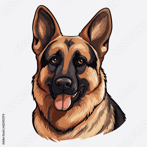 simple cartoon clipart german shepard dog white background 