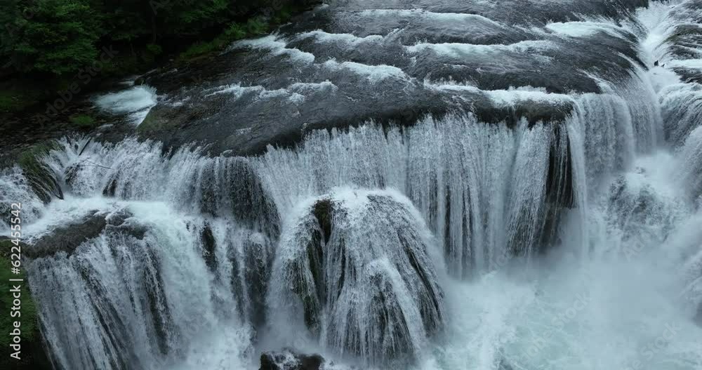 aerial shot of wild river with huge waterfall aerial shot of wild river with huge waterfall