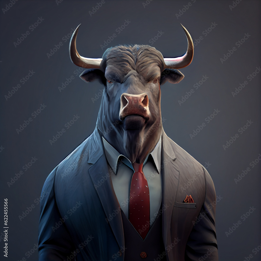 A Bull wearing clothes like a Boss Art A Bull wearing clothes like a Boss Art