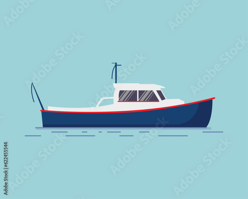 Fishing boat. Sea transport vector illustration in flat cartoon style.