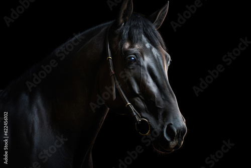 Portrait of beautiful spellbinding black horse. Generative AI