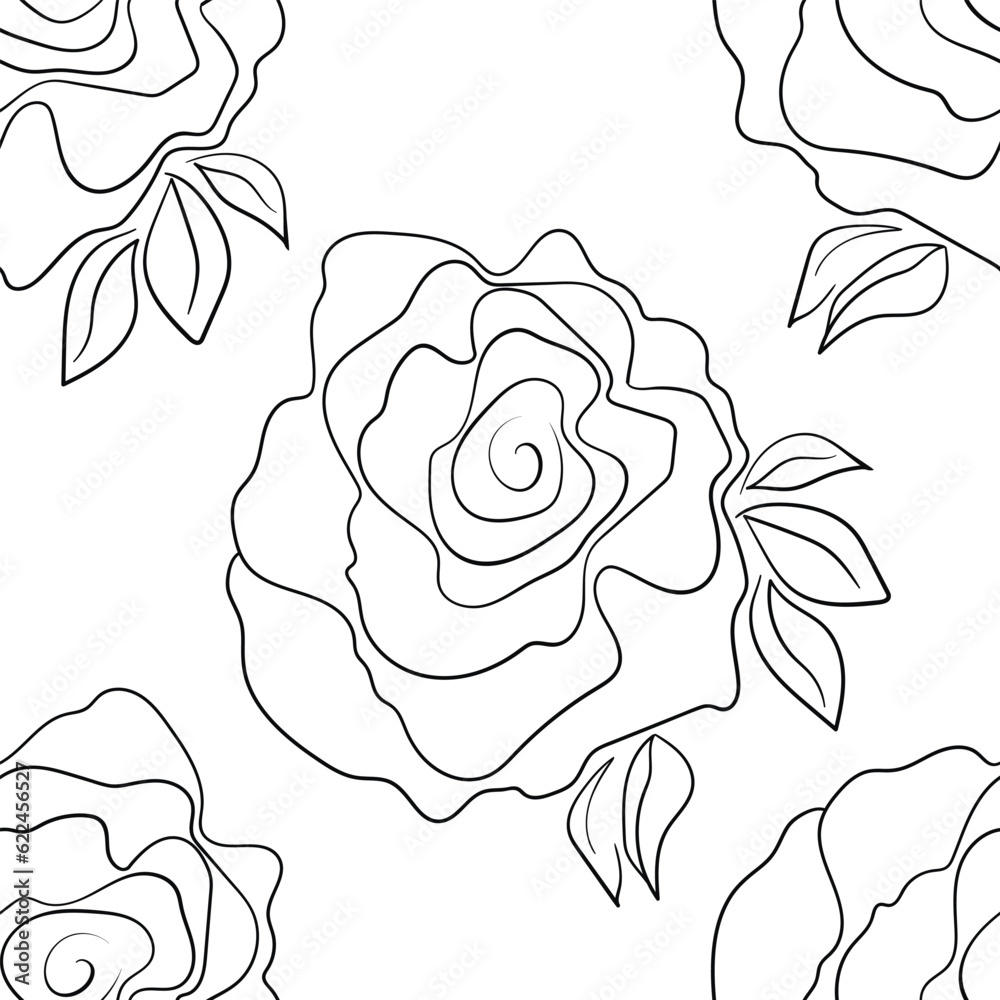 Seamless pattern based on traditional folk art flowers ornaments. Black and white floral background. Scandinavian style. Sweden nordic style. Vector illustration. Simple minimalistic pattern