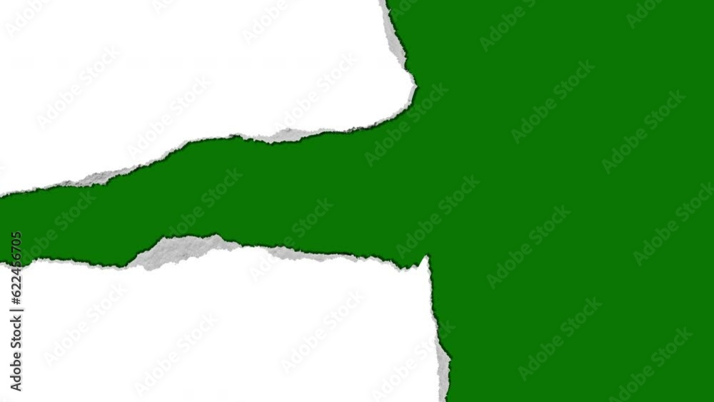 The torn paper transition animation is on a green background. Torn paper transition animation with key color. 4k video
