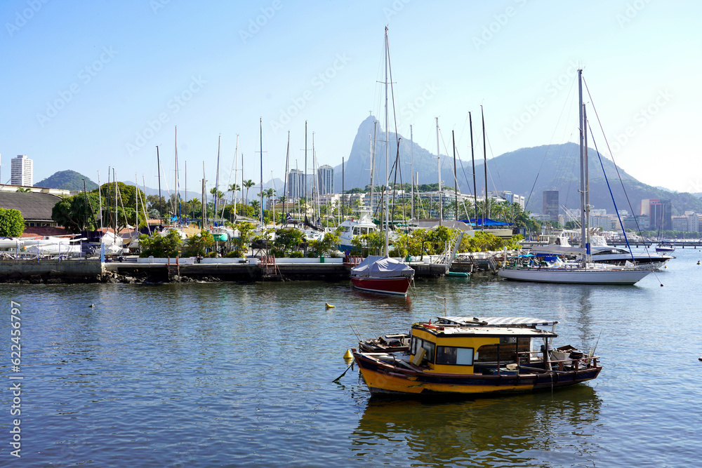 Rio de Janeiro with yachtes and boats in Guanabara Bay, Rio de Janeiro, Brazil