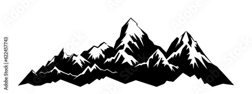 Mountain silhouette - vector icon. Rocky peaks. Mountains ranges. Black and white mountain icon isolated