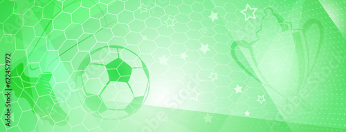 Abstract soccer background with big football ball and other sport symbols in green colors