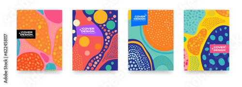 Abstract background pattern background, colourful fun doodle pattern backgrounds with abstract shapes and colors. Modern trendy cartoon pattern for brochure cover template, vector postmodern design photo