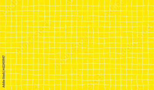 Distorted Background with White Cage on Yellow. Abstract Psychedelic Pattern with Wavy Doodle Stripes. Vector Groovy Y2K Checker Texture photo