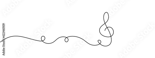 Music sign continuous one line drawing of G key symbol minimalism design