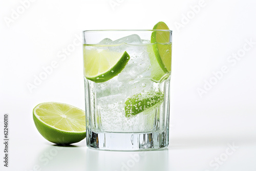 glass of water with ice and lime