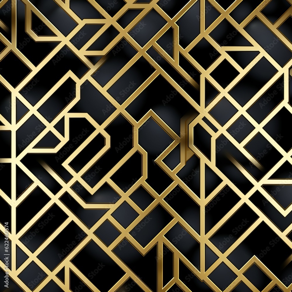  Seamless Pattern of Lattice Design in Black and Gold